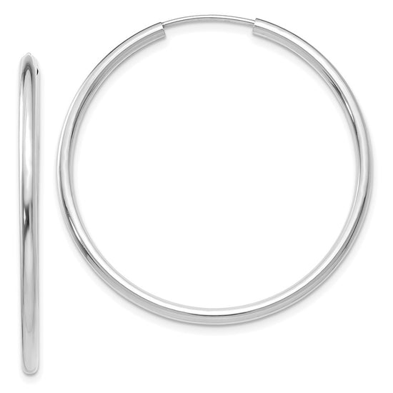 14k White Gold 2x40mm Polished Round Endless Tube Hoop Earrings