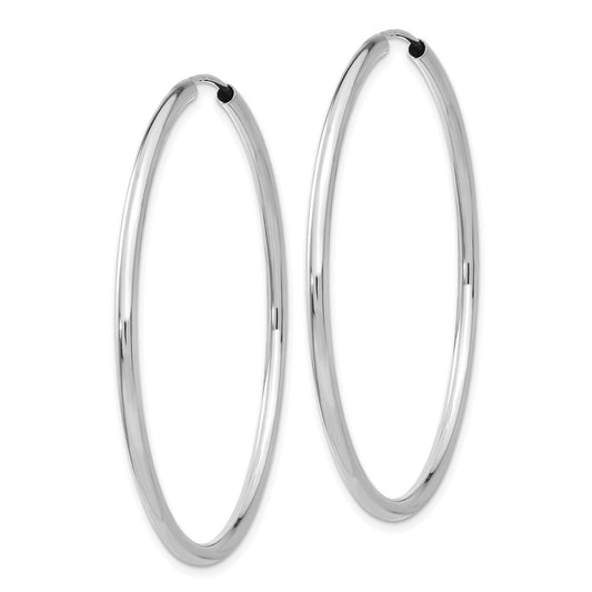 14k White Gold 2x45mm Polished Round Endless Tube Hoop Earrings