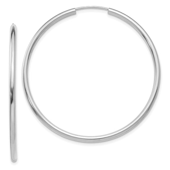 14k White Gold 2x45mm Polished Round Endless Tube Hoop Earrings
