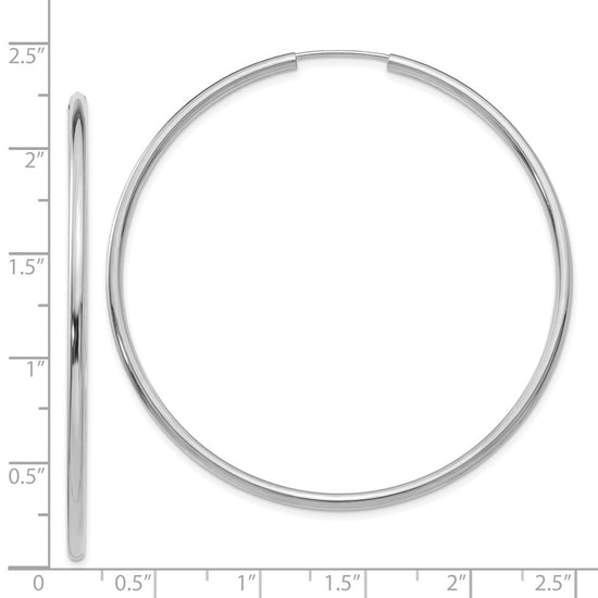 14k White Gold 2x54mm Polished Round Endless Tube Hoop Earrings
