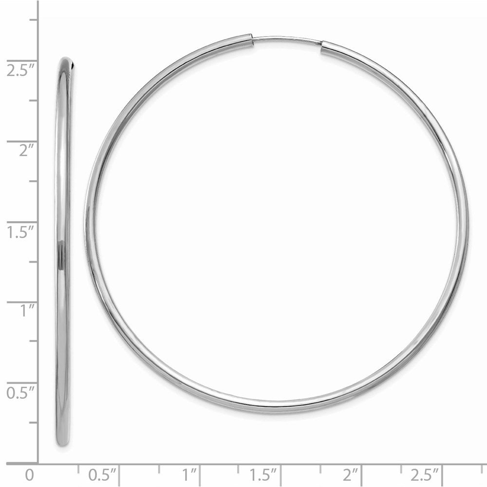 14k White Gold 2x60mm Polished Round Endless Tube Hoop Earrings