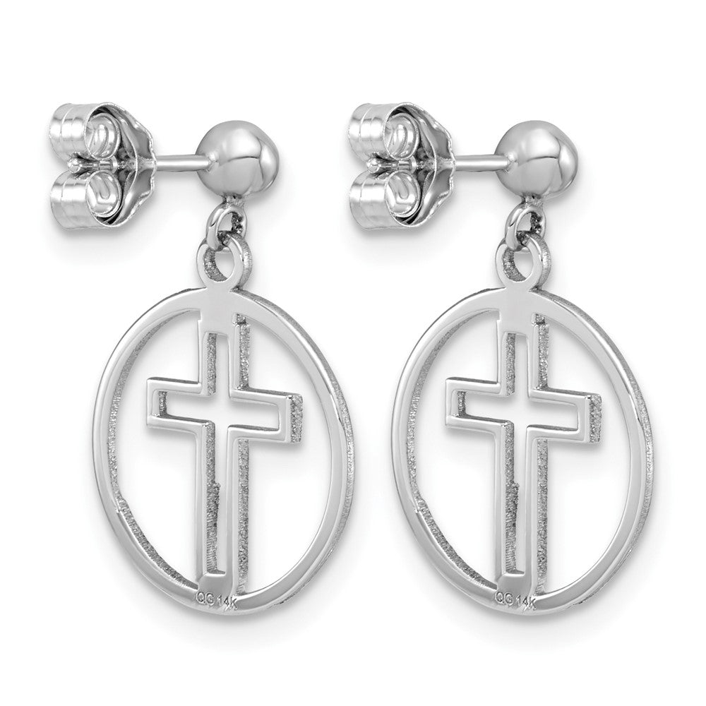 14k White Gold Polished Eternal Life Cross Dangle Post Earrings
