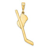 14K and White Rhodium Solid Polished Hockey Stick and Glove Pendant