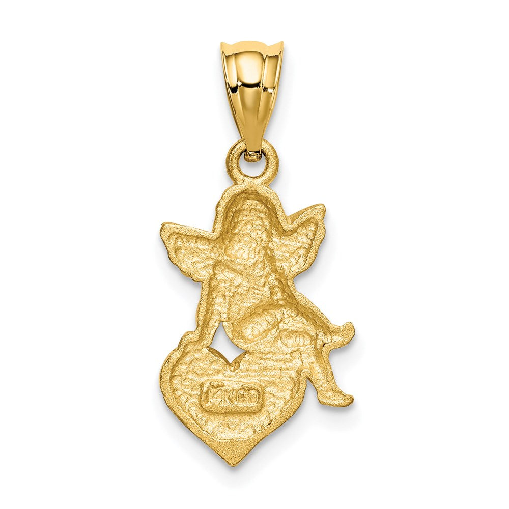 14k Red Enameled Angel on Heart Pendant