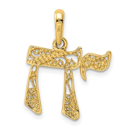 14k Filigree Chai Pendant