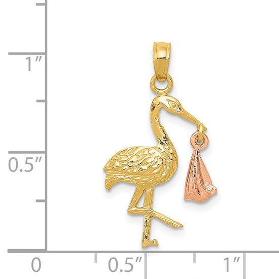 Gold Two-tone Stork with Baby Pendant