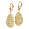 14k Teardrop Filigree Dangle Leverback Earrings