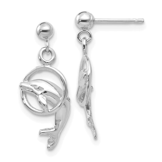 Gold Dolphin Dangle Post Earrings