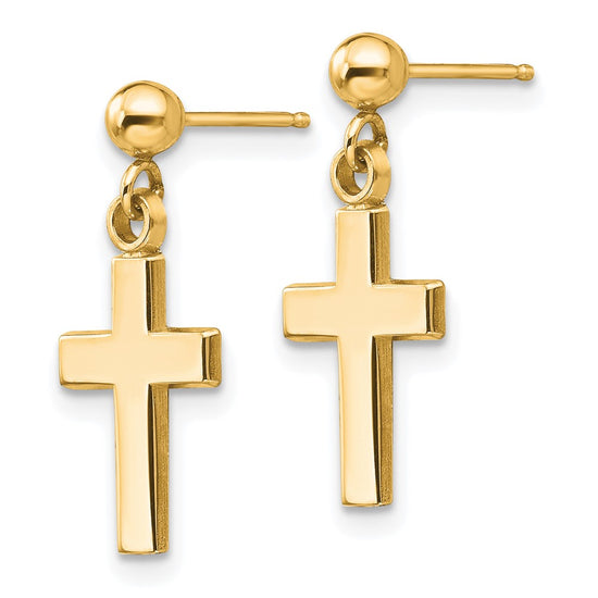 Gold Cross Dangle Post Earrings
