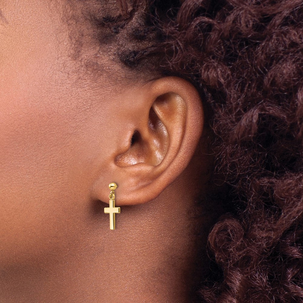 Gold Cross Dangle Post Earrings