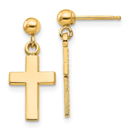 Gold Cross Dangle Post Earrings