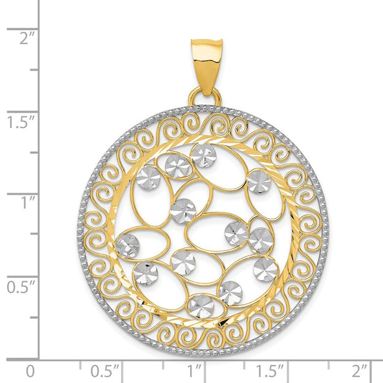 14k and White Rhodium Diamond-cut Filigree Pendant