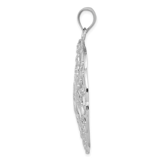 14k White Gold Diamond-cut Spiral Circle Pendant
