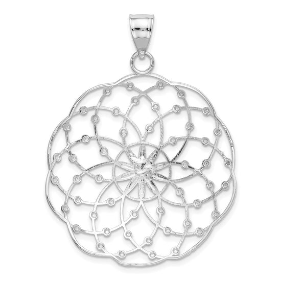14k White Gold Diamond-cut Spiral Circle Pendant