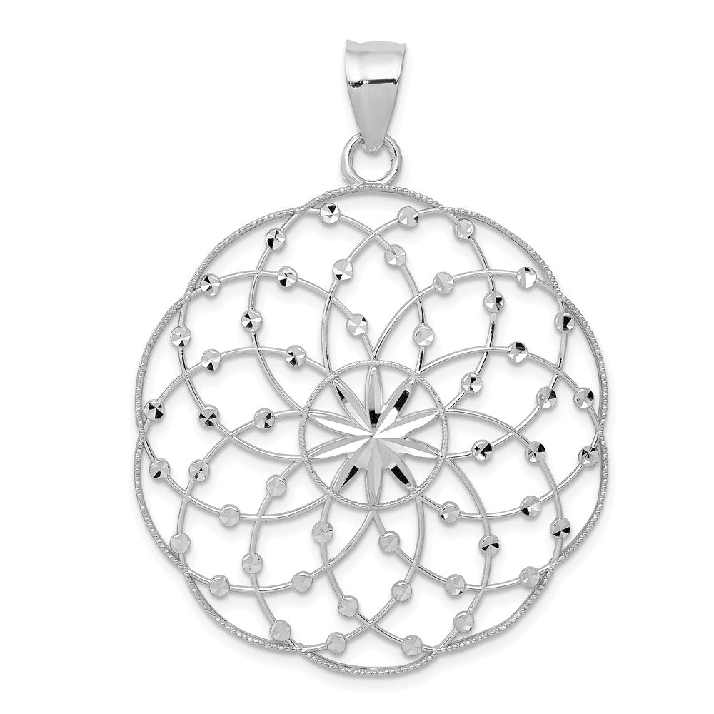 14k White Gold Diamond-cut Spiral Circle Pendant
