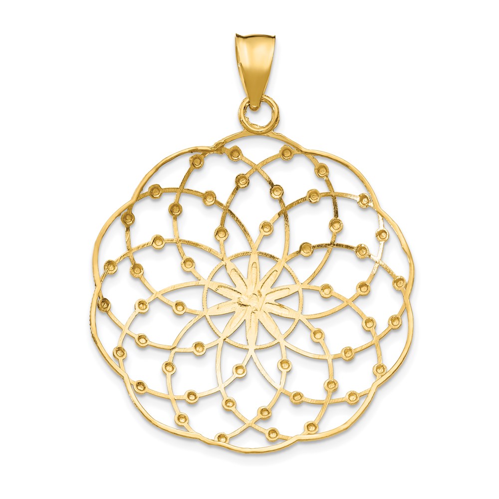 14k and White Rhodium Diamond-cut Spiral Circle Pendant