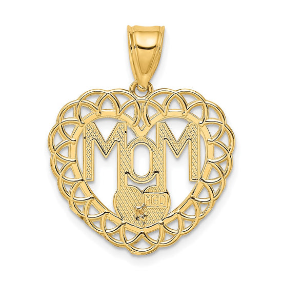 14k Two-tone MOM in Heart Frame with Flower Charm