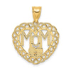 14k Two-tone MOM in Heart Frame with Flower Charm