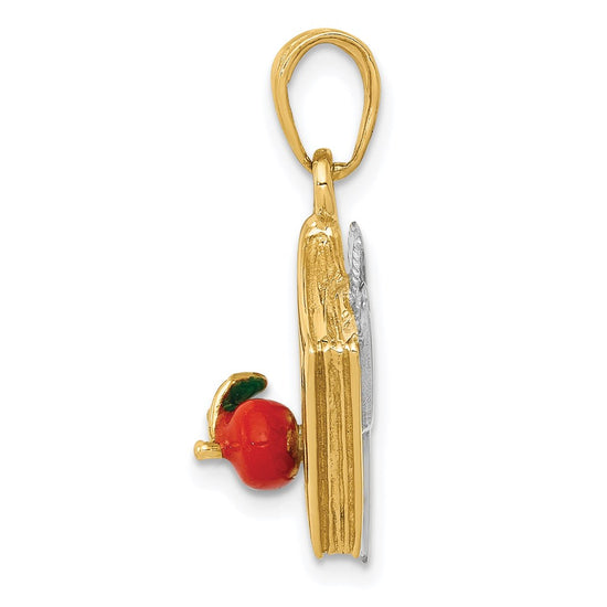 14k Two-tone 3-D Multi-color Enameled ABC School Book Pendant