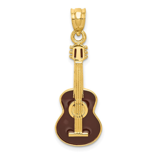 14k Brown Enameled Acoustic Guitar Pendant