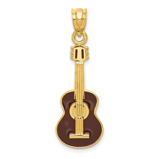 14k Brown Enameled Acoustic Guitar Pendant