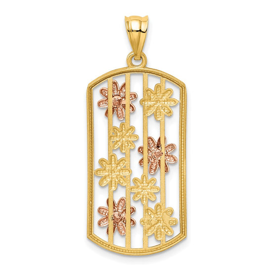 14k Two-tone with White Rhodium Framed Daisy Pendant