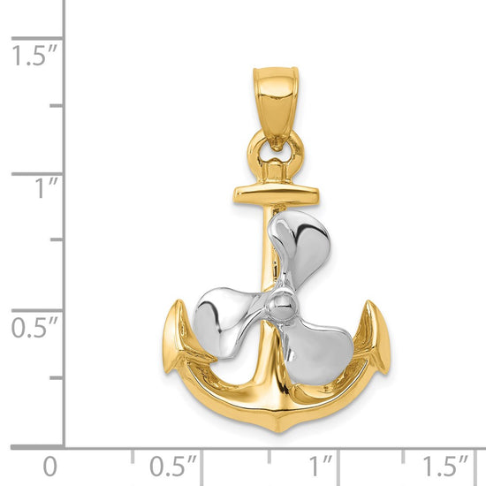 14k Two-tone 3-D Anchor with Moveable Propeller Pendant