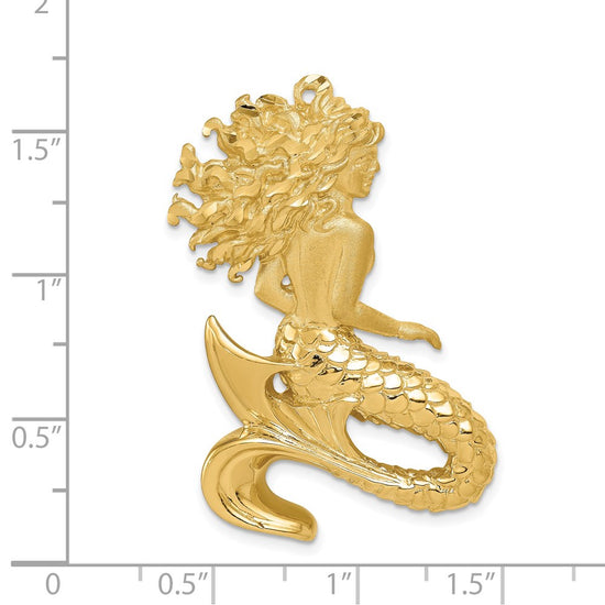 14k Large Polished and Satin Diamond-cut Mermaid Omega Slide