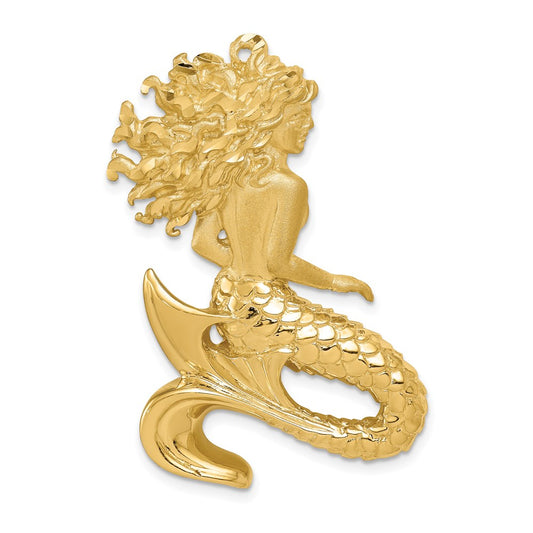 14k Large Polished and Satin Diamond-cut Mermaid Omega Slide
