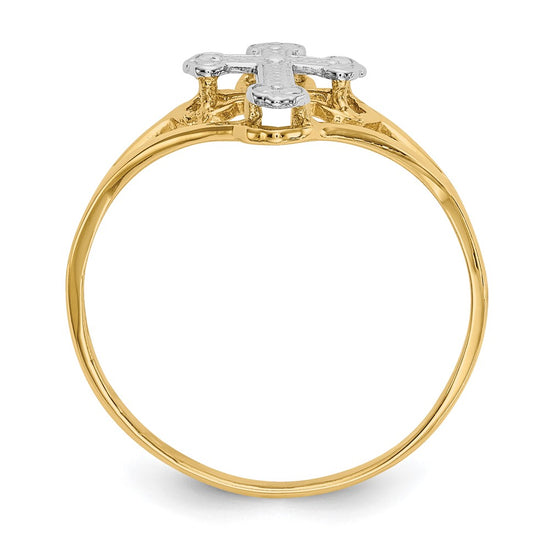 14k and White Rhodium Cross Ring