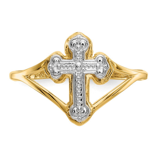 14k and White Rhodium Cross Ring
