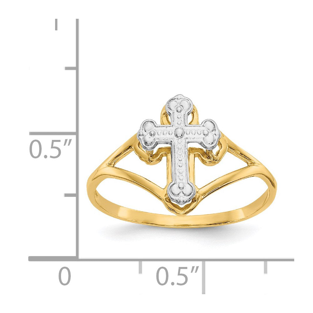 14k and White Rhodium Cross Ring