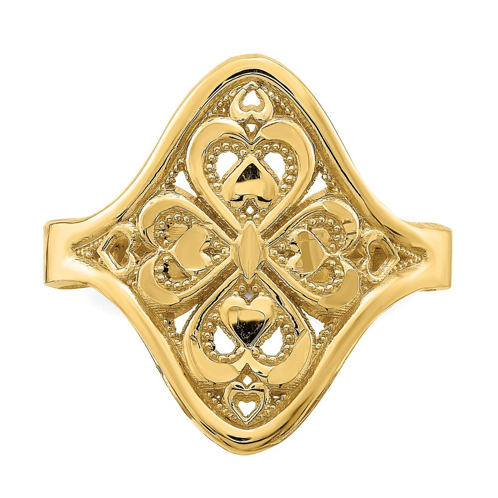 14k Diamond-cut Filigree Hearts Ring