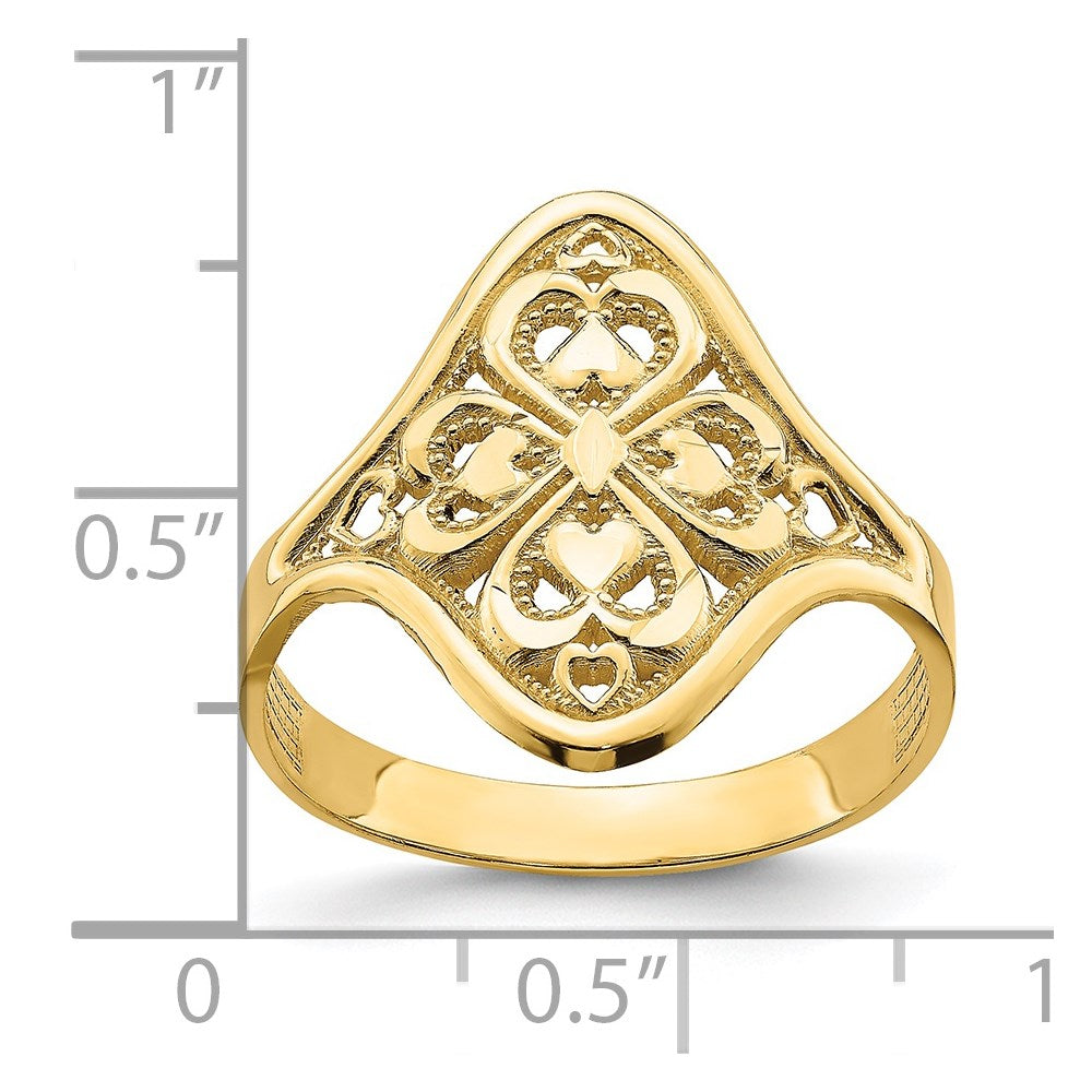 14k Diamond-cut Filigree Hearts Ring
