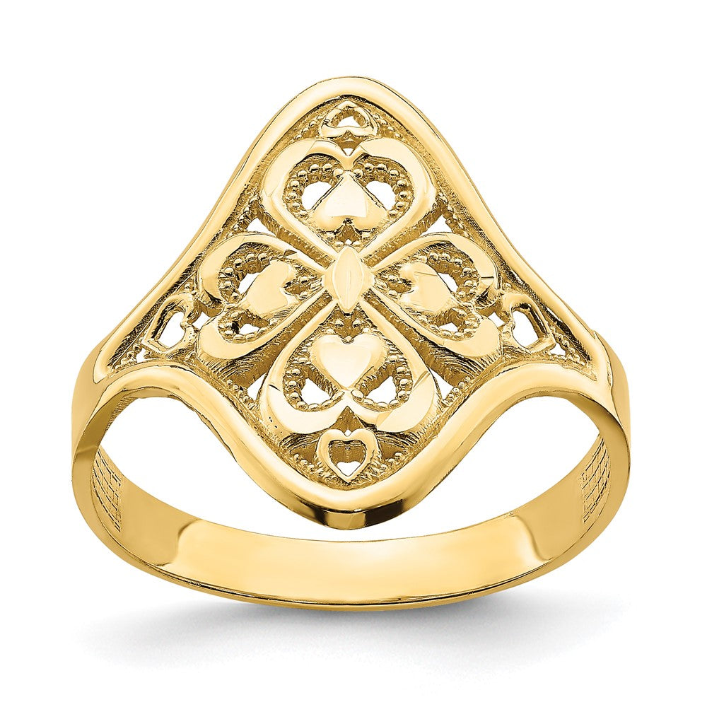 14k Diamond-cut Filigree Hearts Ring