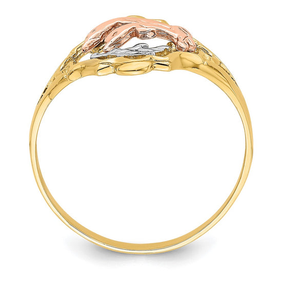 14K Yellow and Rose Gold with White Rhodium Double Dolphin Ring
