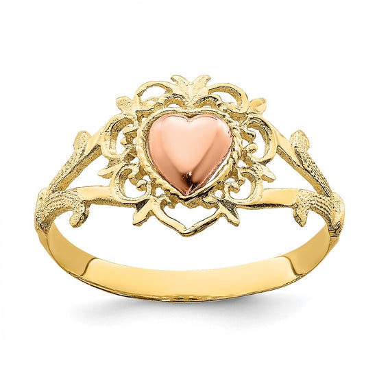 14k Two-tone Heart and Filigree Ring