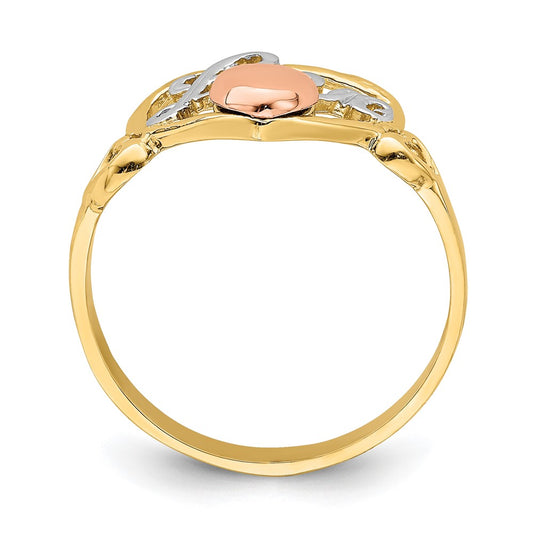 14k Yellow and Rose Gold with White Rhodium LOVE Heart Ring