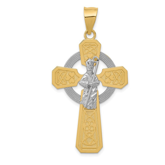 14k Two-tone and White Rhodium St. Patrick Celtic Cross Pendant