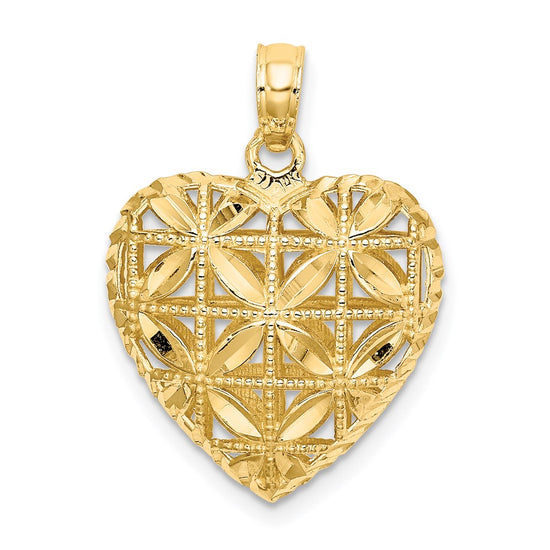 14K Polished 3-D Filigree Puffed Heart Pendant
