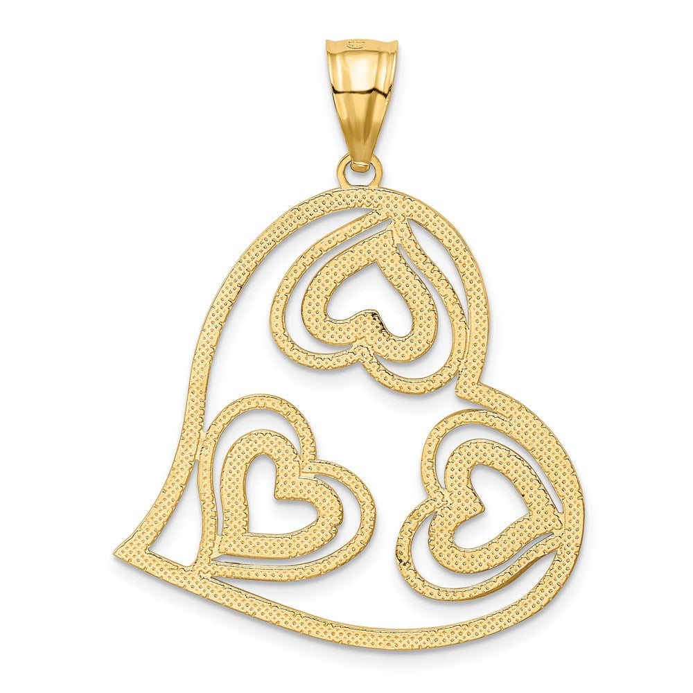 14K and White Rhodium Polished Hearts Inside Heart Pendant
