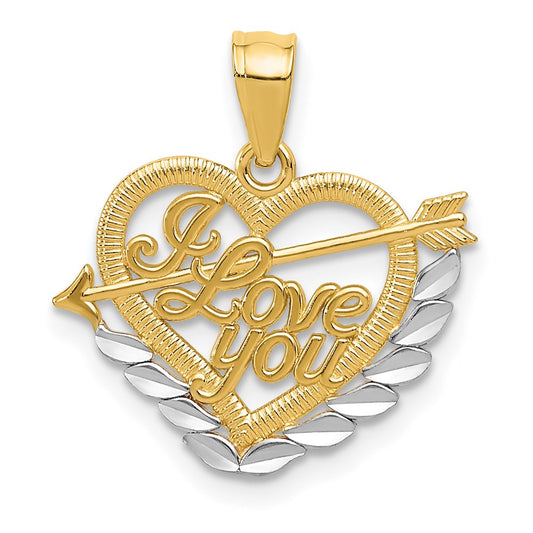 14k and White Rhodium I LOVE YOU Heart and Arrow Pendant