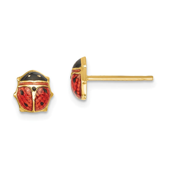 14k Medium Red and Black Enameled Ladybug Post Earrings