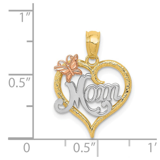 14k Two-tone with White Rhodium MOM with Butterfly Heart Pendant