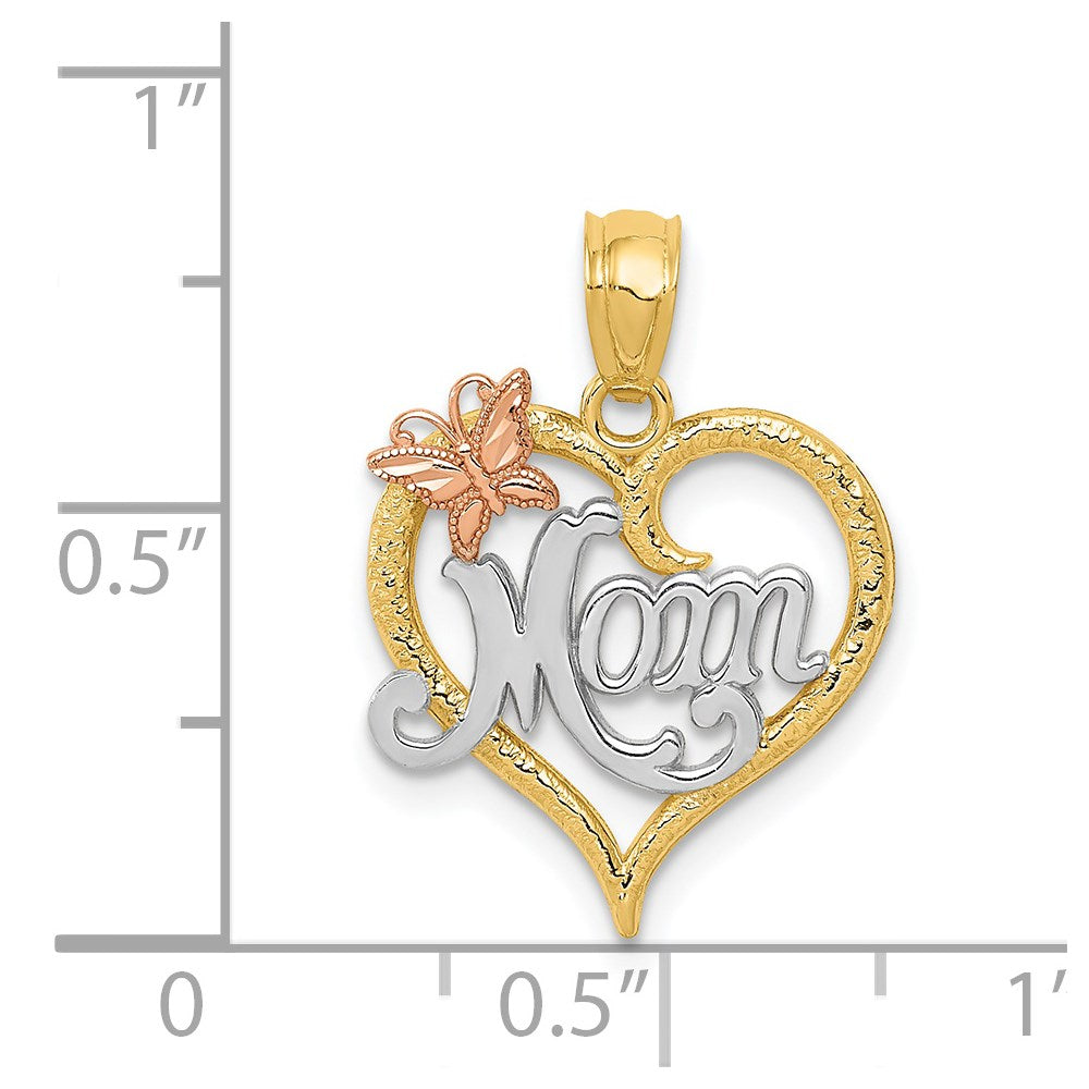 14k Two-tone with White Rhodium MOM with Butterfly Heart Pendant