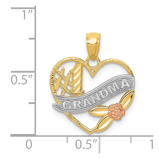 14k Two-tone with White Rhodium #1 GRANDMA Heart Pendant