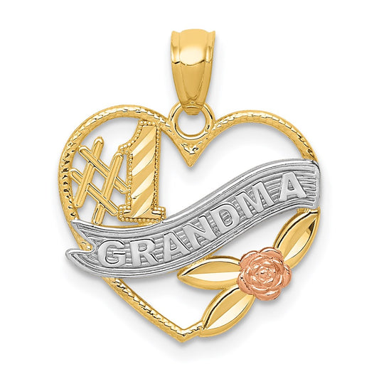 14k Two-tone with White Rhodium #1 GRANDMA Heart Pendant