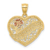 14k Two-tone with White Rhodium GRANDMA Heart with Rose Pendant