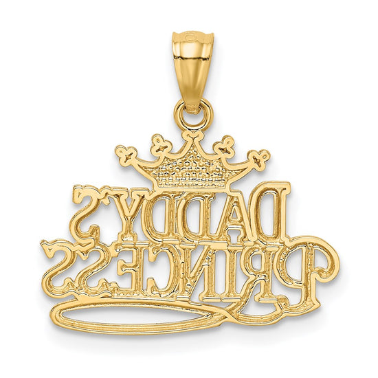 14k and White Rhodium DADDYS PRINCESS with Crown Pendant