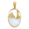 14K Lab Created Opal Lighthouse and Sailboat Pendant